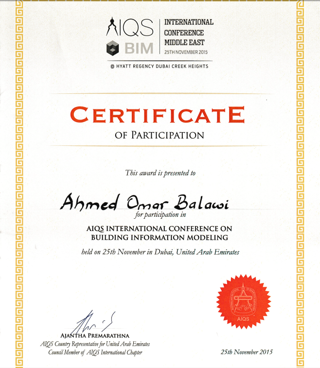 AIQS BIM Conference Certificate